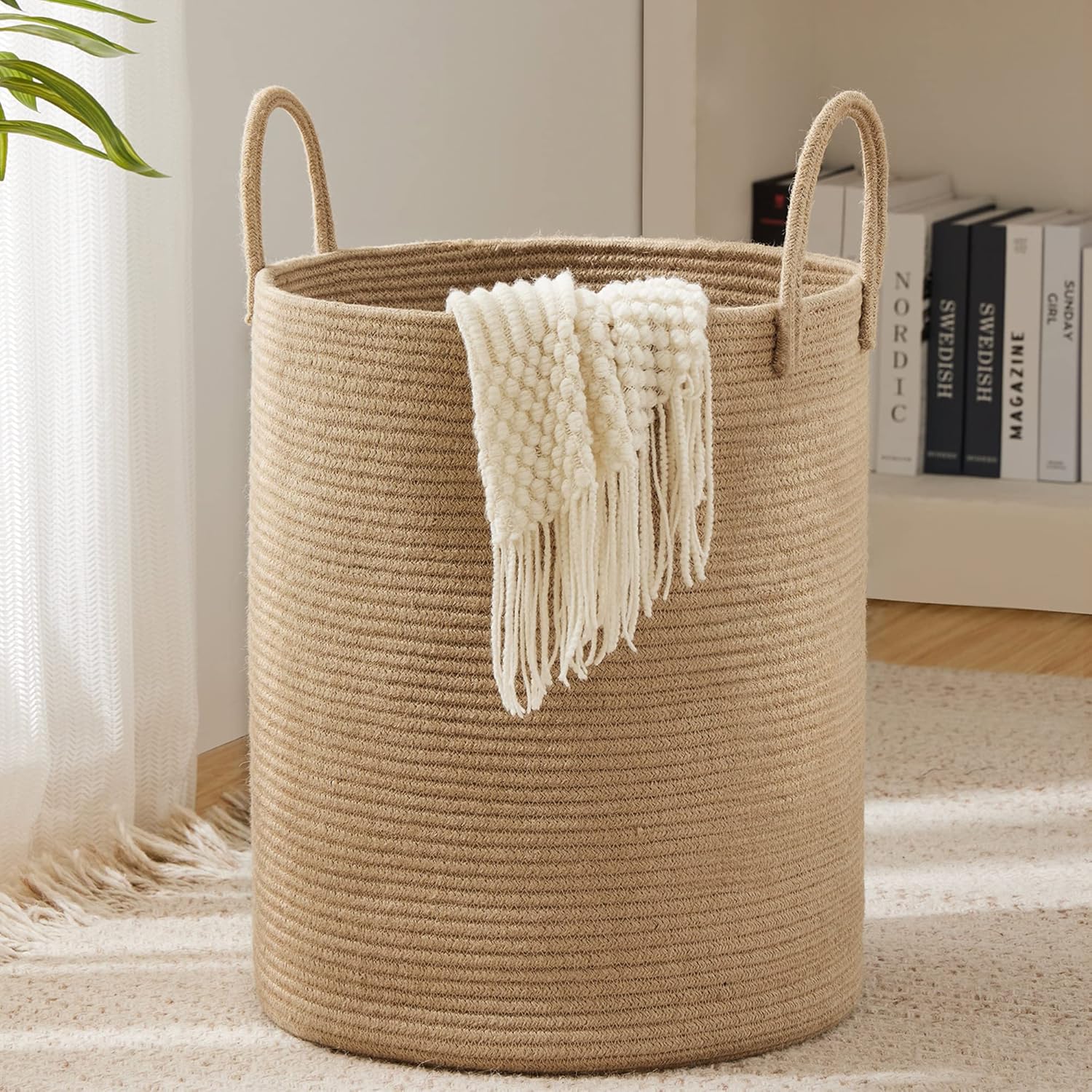 Sustainable Living Eco Friendly - سلة تخزين كبيرة وطويلة منسوجة للغسيل