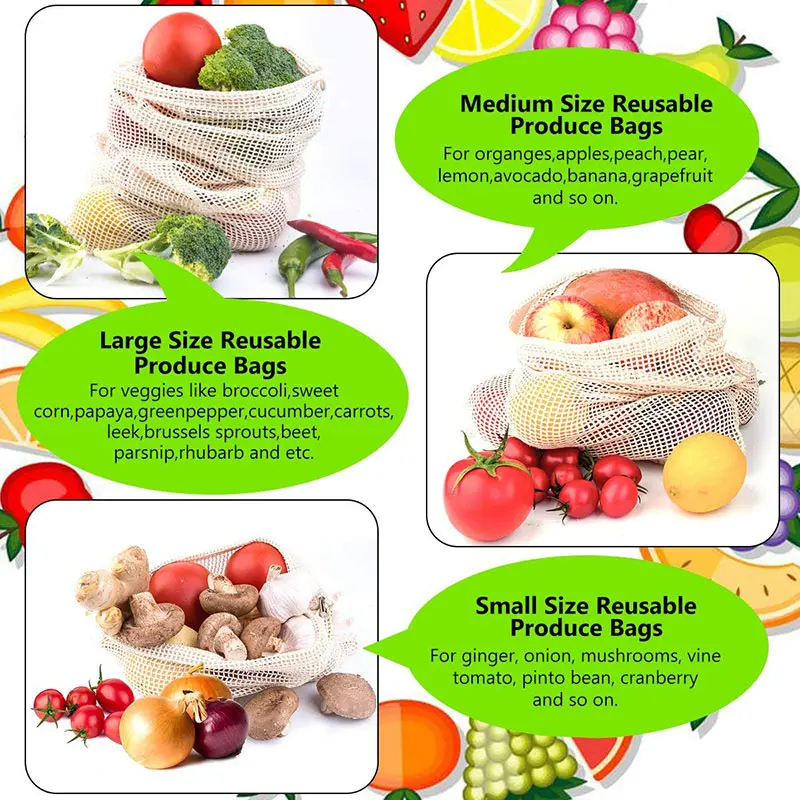 3 6 10 قطعة مجموعة أكياس إنتاج - مراجعة Reusable Produce Bag وسعره