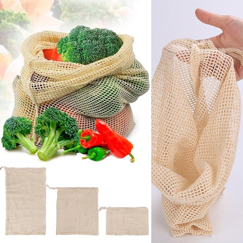 3 قطع/مجموعة أكياس شبكية قطنية - مراجعة Reusable Produce Bag وسعره
